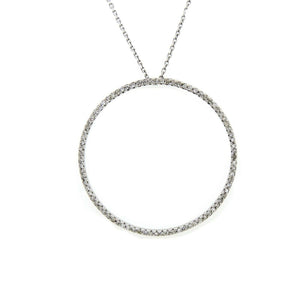 14k white Gold 0.40Ct Diamond 1.26" diameter circle of love necklace jewelry 16"