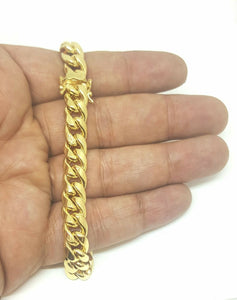 New 10K yellow gold 9mm hollow Cuban Miami bracelet Fine gift jewelry 9" 20.9g