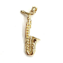 Load image into Gallery viewer, 14k yellow Gold 3D solid Saxophone Pendant charm gift instrument jewelry 3.6g
