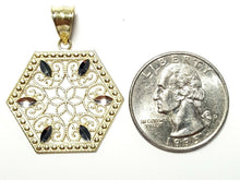 Load image into Gallery viewer, 10k two tone gold hexagon filigree pendant charm fine gift jewelry for her 2.5g

