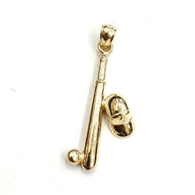 Load image into Gallery viewer, 14k yellow Gold baseball bat hat Pendant charm sport game fine jewelry gift 3.8g
