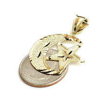 Load image into Gallery viewer, 10k yellow gold moon and star pendant charm diamond cut astronomy jewelry 2.7g
