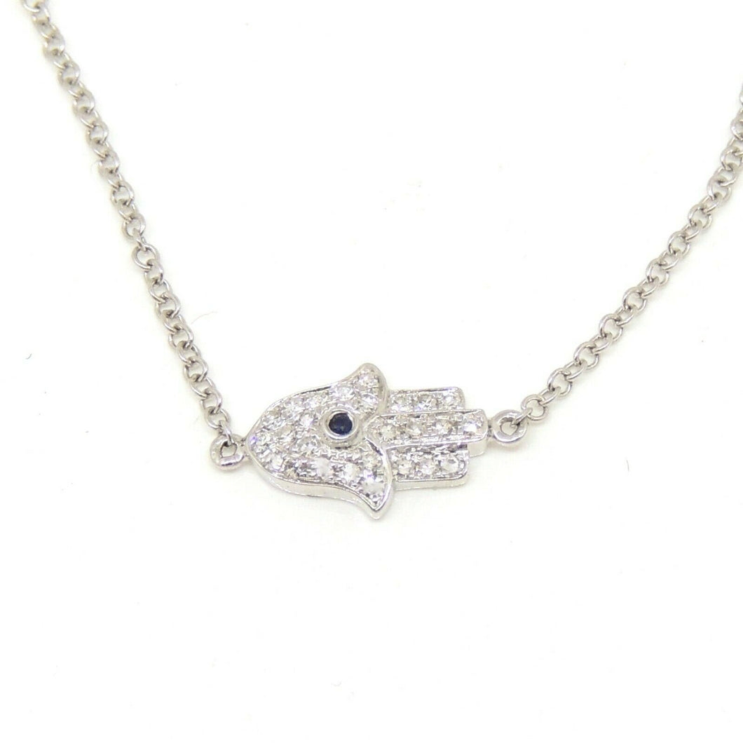 14k white gold 0.09ct diamond khamsa hand Jewish necklace 18