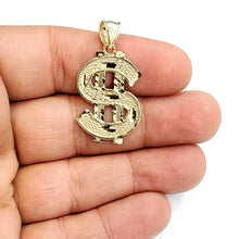 Load image into Gallery viewer, New 10k yellow gold dollar sign diamond cut unisex lucky pendant charm gift 2.3g

