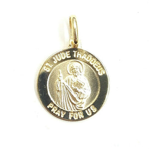 New 14k yellow gold round saint Jude Judah Thaddeus pendant religious 0.59" 2g