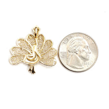 Load image into Gallery viewer, 14k yellow gold peacock pavo real bird filigree pendant charm fine jewelry 3.8g
