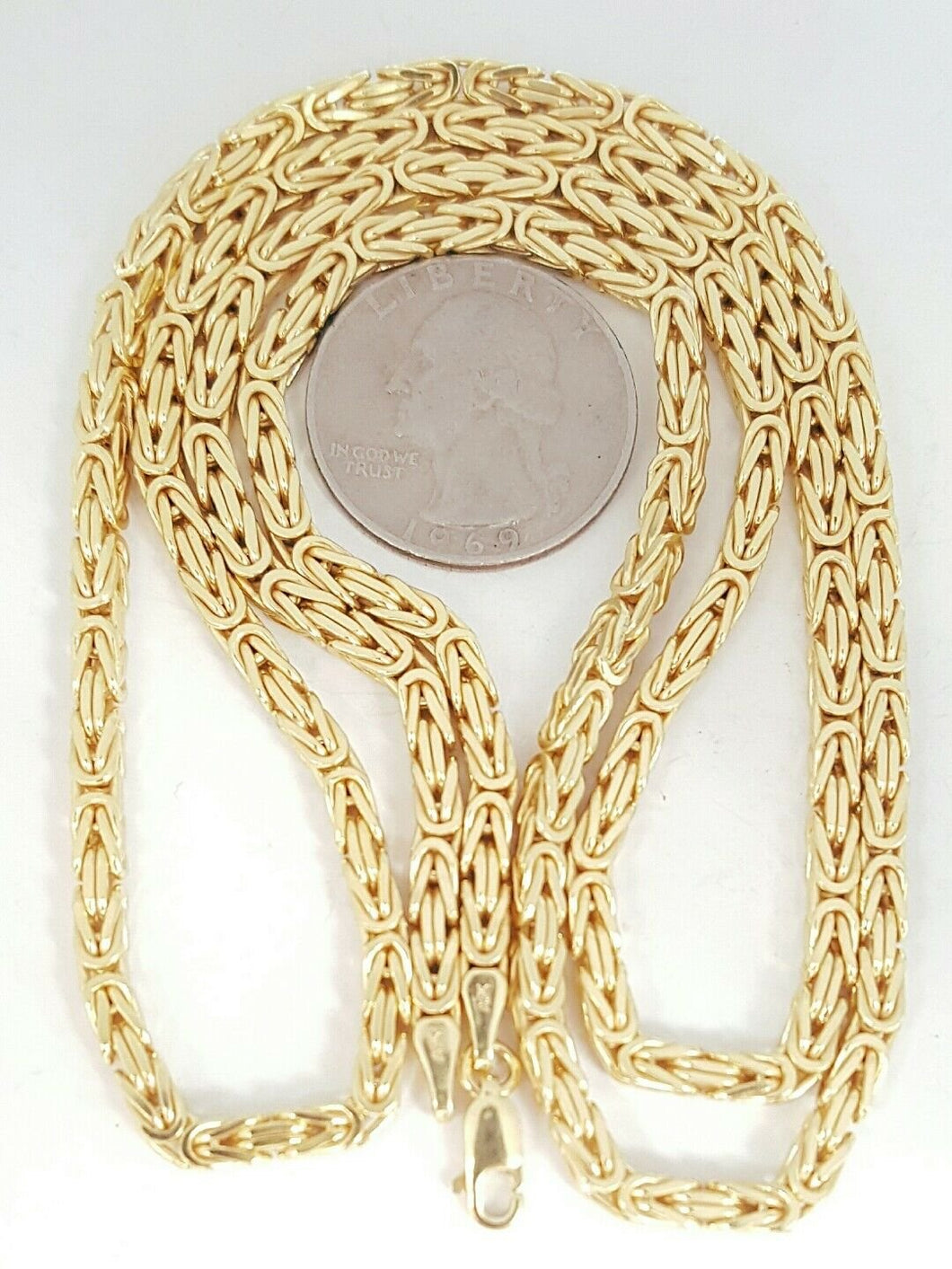 Men Women 10K solid Yellow Gold 3.3mm Byzantine Link Chain Necklace 29.75