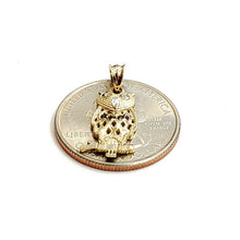 Load image into Gallery viewer, 14k yellow gold owl full body pendant charm gift fine jewelry diamond cut 1.3g
