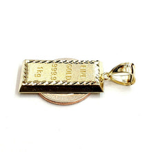 Load image into Gallery viewer, New 10k Yellow Gold 999.9 fine gold bar brick bar Pendant charm diamond cut 3.5g
