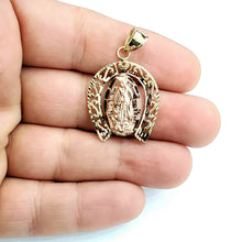 Load image into Gallery viewer, New 10k multi color Gold virgin horseshoe Pendant lucky fine jewelry unisex 3.2g
