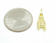 Load image into Gallery viewer, New 14K Yellow Gold 3D hollow Mano Cornuto horn Hand Sign Charm pendant 0.8g

