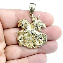 Load image into Gallery viewer, 10k yellow gold saint George pendant charm horse dragon fine gift jewelry 9.6g
