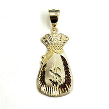 Load image into Gallery viewer, 14k yellow gold dollar sign money bag lucky pendant charm gift fine jewelry 4.4g
