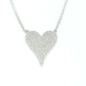 14k white Gold 0.21Ct Diamond heart necklace gift for her 18" adjustable chain