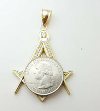Load image into Gallery viewer, New 10k two-tone Gold Freemason Masonic Pendant charm zirconia fine jewelry 9.5g
