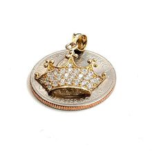 Load image into Gallery viewer, 14k yellow gold tiara crown pendant cubic zirconia fine jewelry gift 1.7g
