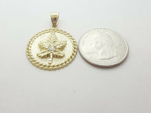 Load image into Gallery viewer, 10k yellow gold round marijuana leaf pendant charm cubic Zirconia 0.97" 4.4g
