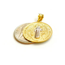Load image into Gallery viewer, 14k gold two tone round saint Benedict San Benito pendant religious 0.96" 3.6g
