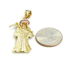 Load image into Gallery viewer, 10k tri color gold Santa muerte holy death Pendant fine gift jewelry unisex 4.7g

