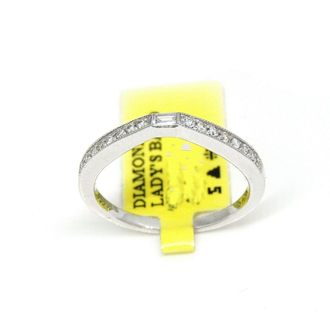 0.20ct genuine diamond 14k White Gold curved Women Ring fine jewelry Size 6.75