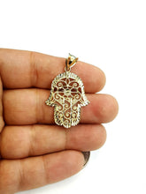 Load image into Gallery viewer, New 10k yellow gold khamsa hamsa hand lucky Jewish filigree pendant jewelry 2.8g
