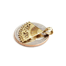 Load image into Gallery viewer, New 14k Yellow Gold Hand Held Fan hand fan Pendant charm gift fine jewelry 1.2g
