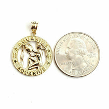 Load image into Gallery viewer, 14k yellow Gold round Aquarius zodiac astrology Pendant charm fine jewelry 2.8g
