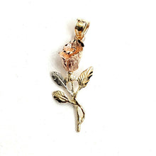 Load image into Gallery viewer, 14k 3 color solid Gold rose flower Pendant charm fine women gift jewelry 2g
