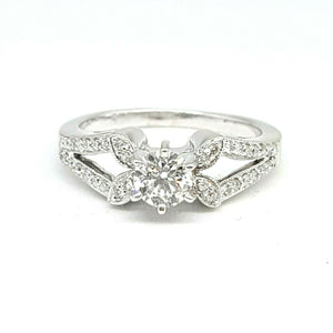 Pre-owned 0.58Ct Natural Diamond 18k White Gold Engagement Ring 6.35mm Size 5.75