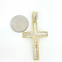 Load image into Gallery viewer, 10k two tone gold cross pendant cubic zirconia gift fine religious jewelry 8.6g
