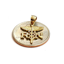 Load image into Gallery viewer, 14k yellow Gold RN caduceus medical sign nurse Pendant charm fine jewelry 1.5g
