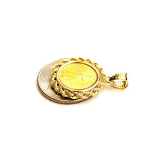 Load image into Gallery viewer, 14K Gold rope pendant genuine 5 dollars 1/10 oz 22k American eagle coin 5.8g

