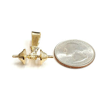 Load image into Gallery viewer, 14k Yellow Gold 3D Dumbbell hand weight lifter Pendant charm fine jewelry 5.5g
