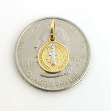 Load image into Gallery viewer, 14k gold two tone round saint Benedict San Benito pendant religious 0.39" 0.6g
