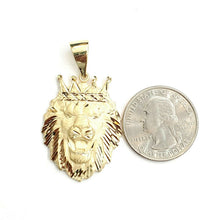 Load image into Gallery viewer, New 14k yellow Gold lion head face with crown Leo zodiac fine Pendant charm 7.1g
