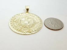 Load image into Gallery viewer, 10k yellow Gold Aztec Mayan sun calendar azteca pendant gift jewelry 1.67" 11.2g
