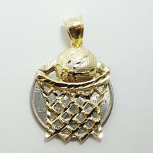 Load image into Gallery viewer, 10k yellow gold basketball net hoop pendant charm sport fine gift jewelry 2.7g
