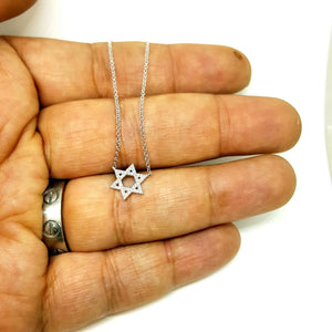 14k white Gold 0.11Ct Diamond star of David necklace gift 18" adjustable chain