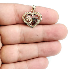 Load image into Gallery viewer, New 14k tri color Gold heart 15 años 15 years Pendant charm fine jewelry 1.6g
