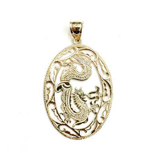 Load image into Gallery viewer, 14k yellow Gold oval dragon Pendant charm solid gift fine jewelry unisex 4.5g
