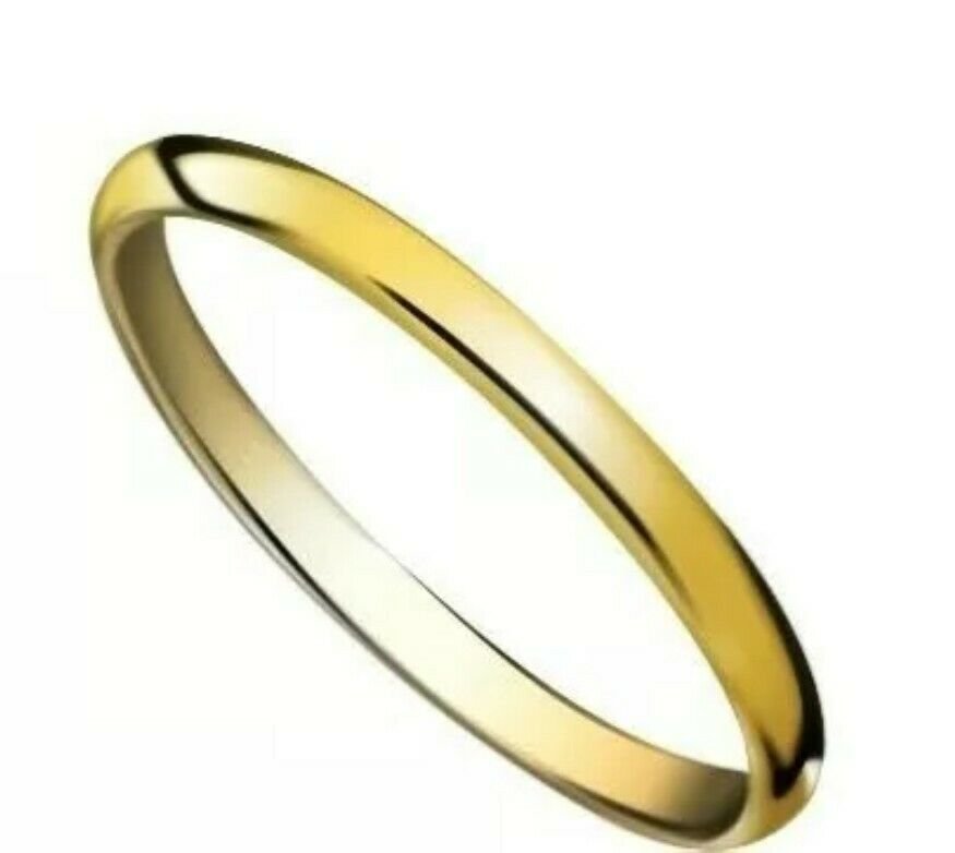 Mens Womens Solid 14K yellow Gold Plain Wedding Ring Band comfort fit 2MM Size 6