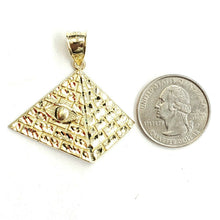 Load image into Gallery viewer, 10k yellow solid Gold Egyptian pyramid eye Pendant diamond cut fine jewelry 6.4g
