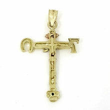 Load image into Gallery viewer, New 14k gold multi color cross good luck pendant religious gift jewelry 2.8g
