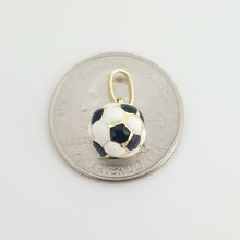 Load image into Gallery viewer, 14k yellow Gold enamel hollow soccer ball 3D Pendant charm 0.39" diameter 1.1g
