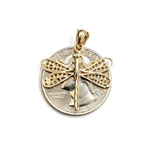 Load image into Gallery viewer, New 14k yellow gold dragonfly Pendant charm gift fine jewelry 1.7g
