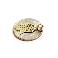 Load image into Gallery viewer, New 14k yellow gold khamsa hamsa hand lucky Jewish filigree pendant jewelry 1.2g
