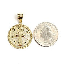 Load image into Gallery viewer, New 10k yellow gold round Egyptian ankh cross pendant charm religious 0.97" 3.8g
