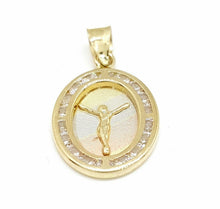 Load image into Gallery viewer, 14k tri color gold oval Jesus pendant charm cubic zirconia religious 1.2g

