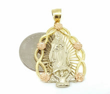 Load image into Gallery viewer, 14k 3 color gold virgin Mary Guadalupe pendant charm gift religious jewelry 7.1g
