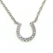 Load image into Gallery viewer, 14k white Gold 0.06Ct Diamond horseshoe necklace gift lucky 18&quot; adjustable chain
